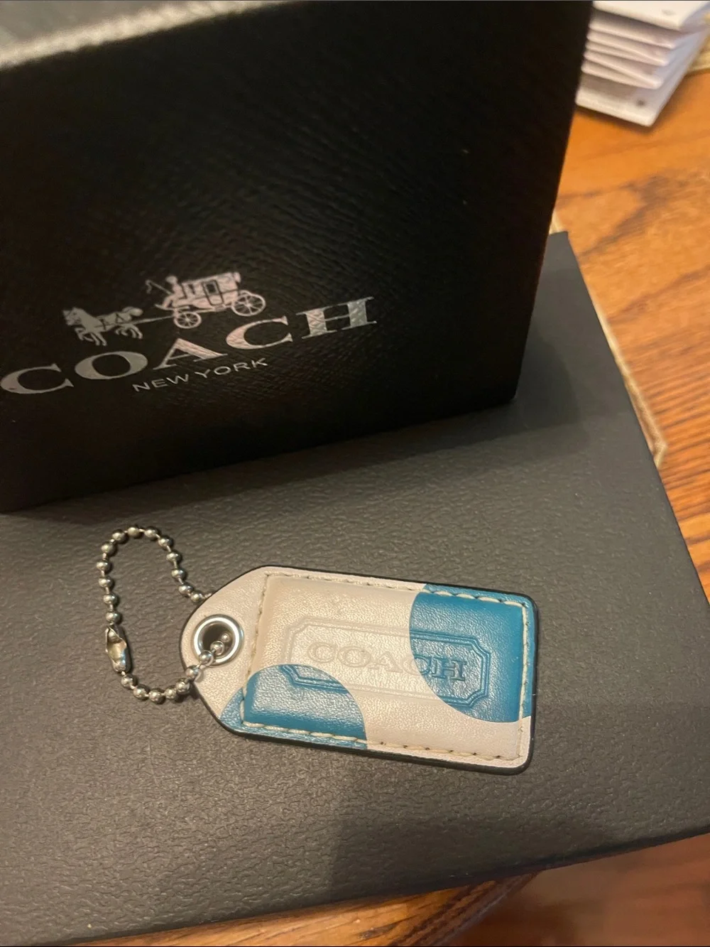 COACH Vintage White & Teal Leather Bag Charm